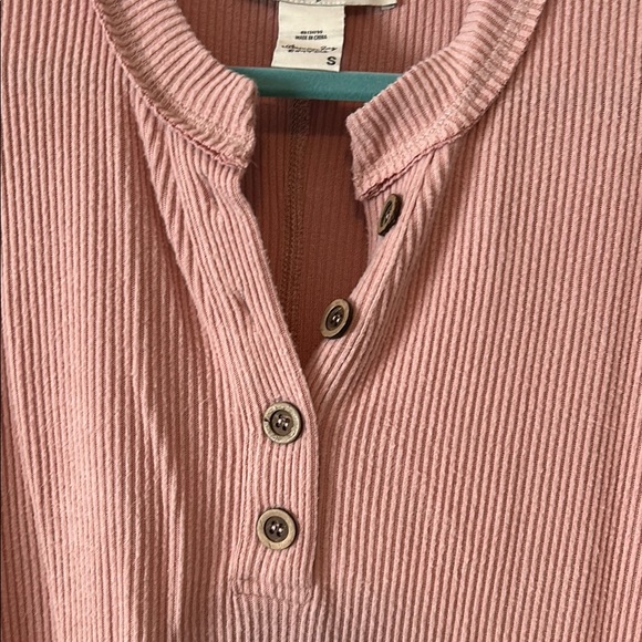 Pink Ribbed Henley Shirt - Picture 4 of 5